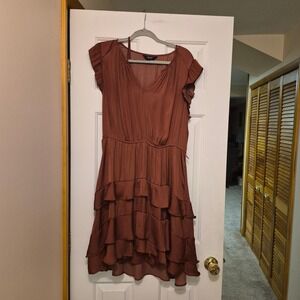 SIMPLY VERA Vera Wang Women's Rust Brown Ruffle Tiered V Neck Midi Dress XL
